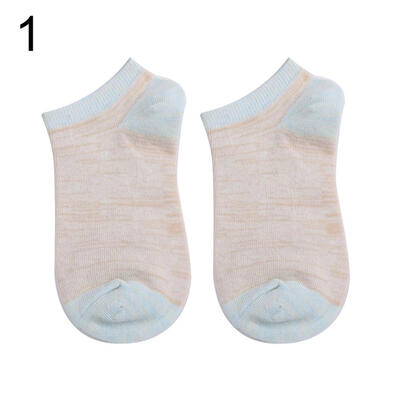 

1 Pair Vintage Women Color Block Low Cut Breathable Cotton Elastic Boat Socks