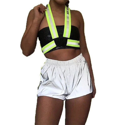 

Night Light Reflective Shorts Women Hip Hop Loose Short Pants Casual Solid Color Shorts Mid Elastic Waist Sexy Shorts Club Wear