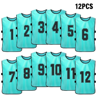

12 PCS Adults Soccer Pinnies Quick Drying Football Team Jerseys Youth Sports Scrimmage Soccer Team Training Numbered Bibs Practice