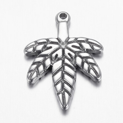

304 Stainless Steel Pendants Leaf Stainless Steel Color 25x18x2mm Hole 15mm