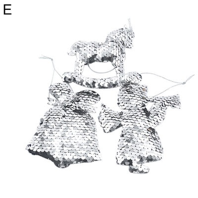 

3Pcs Sequin Hanging Christmas Tree Star Heart Angel Ornament Home Window Decor