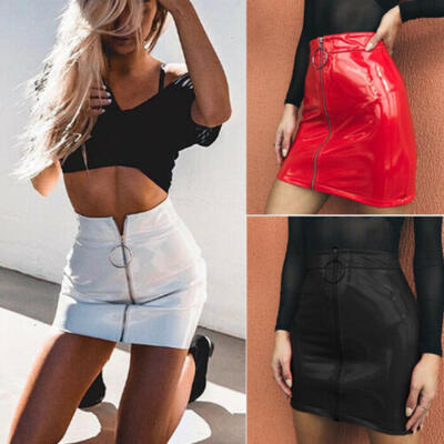 

Women Fashion High Waist Zipper Stretch Short Pencil Bodycon Mini Skirt White
