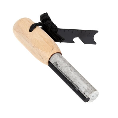 

Portable Magnesium Rod Flint Stone Fire Starter with Wooden Handle Multi-function Small Ruler for Outdoor Survival