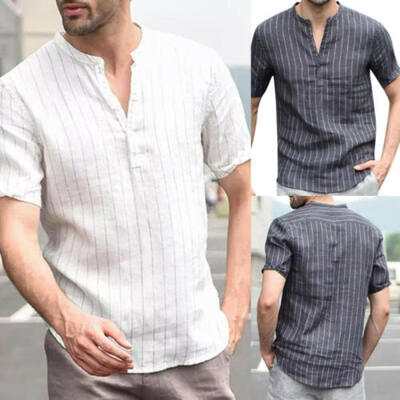 

Mens Linen T-shirt Casual Blouse Cotton Loose Tops Short Sleeve Tee Shirt