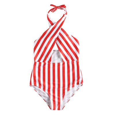 

Halter Lace-up Striped Swimwear Padded Women Swimsuit