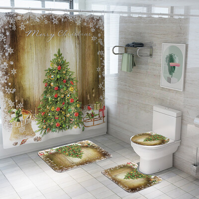 

Tailored Christmas Print Toilet Bathroom Mat And Shower Curtain Four-Piece Set