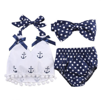 

Cute Baby Girl Summer Sleeveless Clothes Anchor TopsNavy Dots Briefs Outfits Set Sunsuit