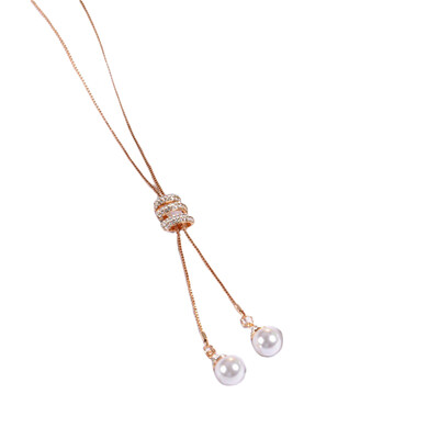 

Fashion Charm Rhinestone Faux Pearls Pendant Long Necklace Women Sweater Chains