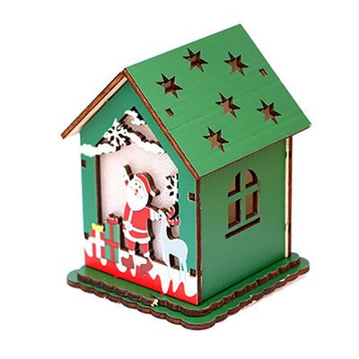 

Wooden DIY Assembly House Christmas Desk Ornaments With LED Candle Light For Indoor Holiday Party Decor Accessories Home Decor