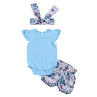 

3PCS Newborn Baby Clothes Set Summer Girl Rompers Print Shorts Hair Strap Fashion Beach Girl Clothes Set Sleeveless T-shirt