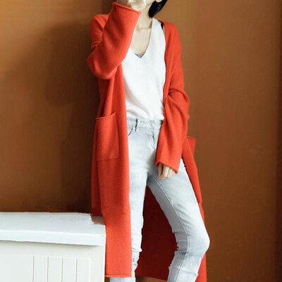 

Womens Knitted Long Maxi Cardigan Pocket Open Front Sweater Top Coat Outwear