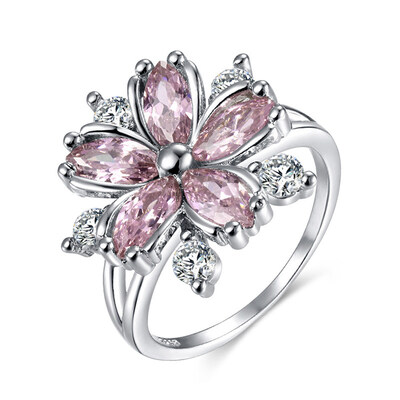 

Women Fashion Cherry Blossom Zircon Floral Finger Diamond Ring