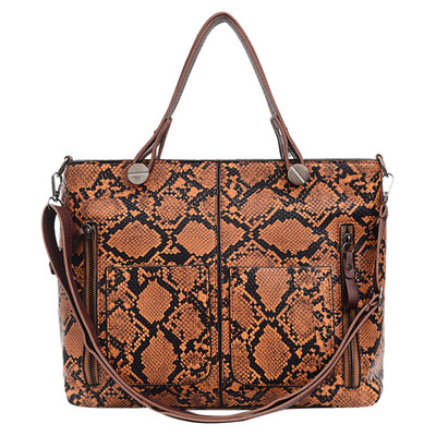 

Women Snake Pattern Shoulder Bag Luxury Designer Handbags PU Leather Large Capacity Messenger Bag Shopping Tote T2G