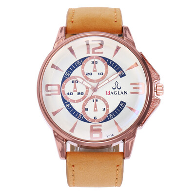 

New mens three-eye digital large dial belt quartz