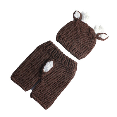 

Newborn Family Photo Costume Cotton Knitted Hat Pants Toddler Solid Color Shooting Clothes Set