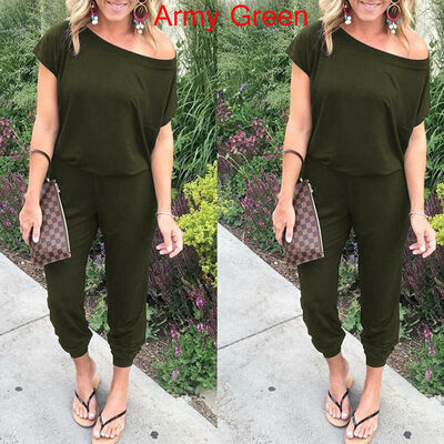 

Fashion Womens Off Shoulder Short Sleeve Playsuit Ladies Casual Long Jumpsuit