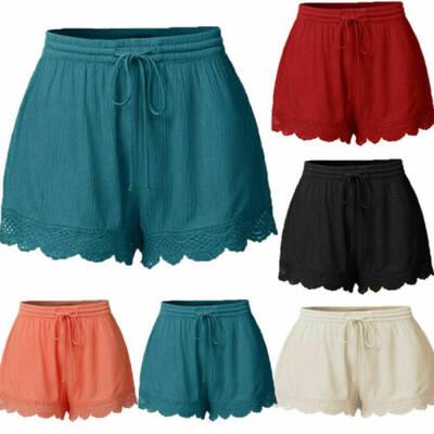 

Summer Beach Shorts Linen Women High Waist Plus Loose Hot Pants Sports Trousers
