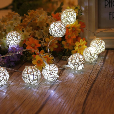 

22 Meters Rattan Ball LED String Lights Party Holiday Decorative Light with Battery Box