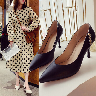 

Leather high heels womens new black leather shoes womens Europe&the United States fine with