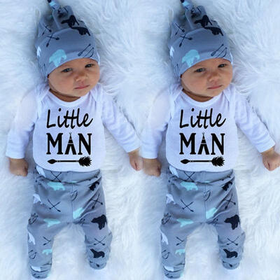 

Cute Newborn Infant Baby Boy Girl Romper TopsPantsHat 3PCS Outfits Set Clothes