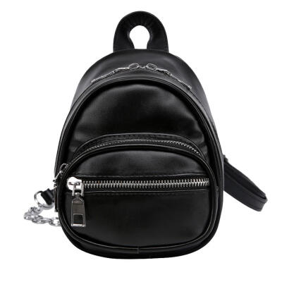 

Women Solid Backpack Leather Shoulder Strap Chain Zipper Messenger Knapsack