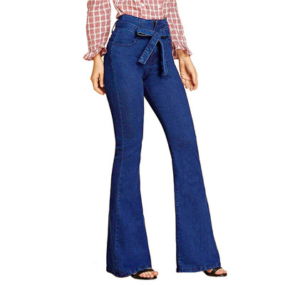 

Tailored Fashion Womens Large Size Lacing Jeans High Waist Stretch Slim Sexy Flare Pants