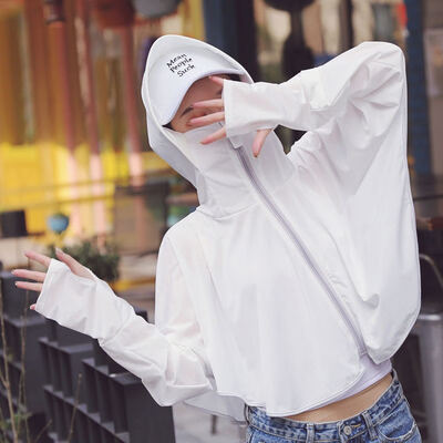 

Female sunscreen short 2019 summer long-sleeved shirt with cap outdoor open cycling purple sunscreen outside thin coat