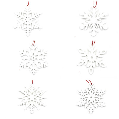 

New Hot 6PCS Christmas Snowflakes Wooden Pendants Ornaments Xmas Tree Decorations DIY Crafts Christmas Festive Party Supplies