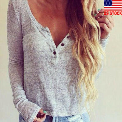 

Sexy Women Deep V Loose Casual Knitwear Long Sleeve T-Shirt Jumper Tops Sweater