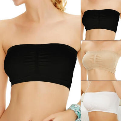 

Womens Strapless Padded Bra Bandeau Tube Top Removable Pads Seamless Crop Colors