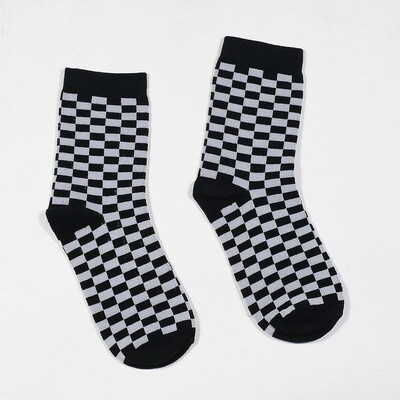 

White And Black Plaid Skateboard Socks Chic Harajuku Street Style Checker Board Hip-Hop Socks