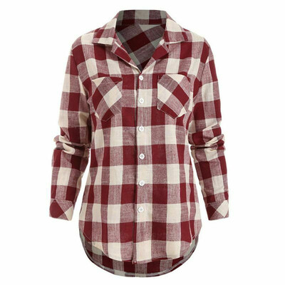 

Womens stand collar plaid long sleeve slim shirt
