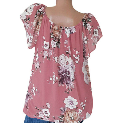

Summer Womens Floral Tops Blouse Ladies Short Sleeve T-Shirt Plus Size 8-18