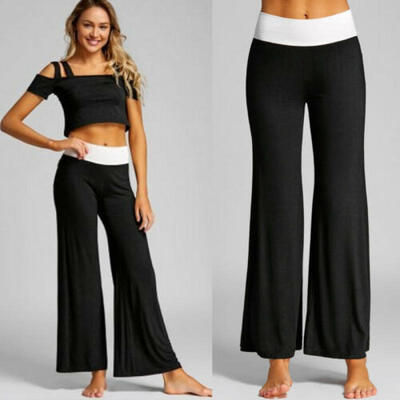 

Women Foldover YOGA Pants Cotton Fitness Workout Comfy Lounge Long Wide Boot Leg