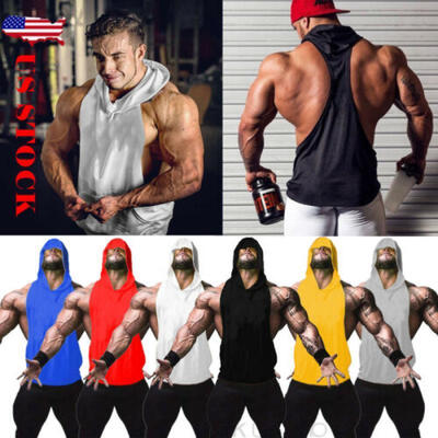 

US Mens Muscle Hoodie Tank Top Bodybuilding Gym Workout Sleeveless Vest Pullover