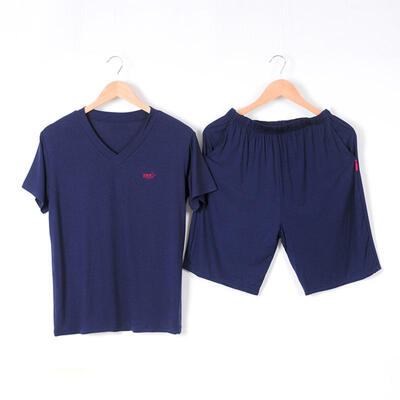 

Summer Modal Thin 2-Piece Mens Pajama Set Loose Casual Solid Color Homewear Suit T-Shirt And Shorts