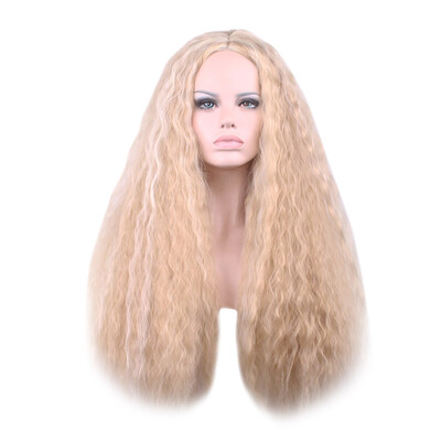 

Women Girls Long Curly Wigs Women Blonde Color Synthetic Hair Wig Cosplay High Temperature Fiber