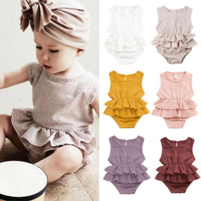 

UK Newborn Kids Baby Girls Clothes Sleeveless Romper Dress Cotton&Linen Outfit