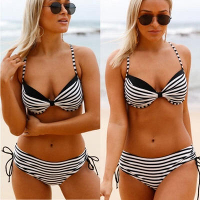 

2018 Ins Style Cool Girl Black-W Stripe Triangle Swimming Wear