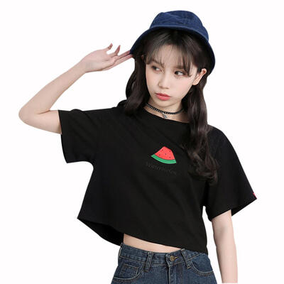 

Leisure Women T-Shirts O-Neck Watermelon Print Short Sleeve Modal Crop Tops
