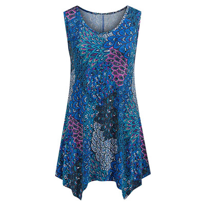 

Nomeni Crew Neck Women Summer Sleeveless Tops Daytime Casual Print Blouse