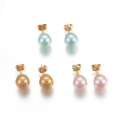 

Shell Pearl Ball Stud Earrings with 304 Stainless Steel Findings Round Golden Mixed Color 22x10mm Pin 08mm 12pairscard