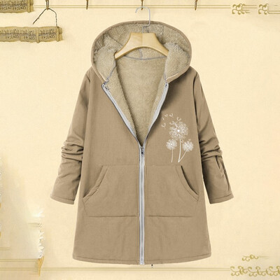 

Tailored Plus Size Women Winter Warm Solid Pockets Thicker Zipper Hooded Coat Outwear