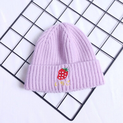 

2019 New Boys&Girls Hat Fruit Embroidered Knitted Hat Baby Candy-colored Wool Hat Winter Tide Winter
