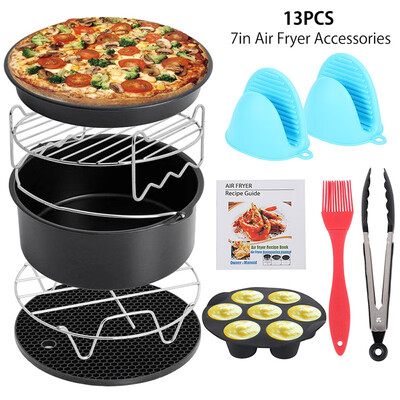 

13 Pcs 7 In Air Fryer Accessories Air Frying Pan Fryer Baking Basket Pizza Plate Grill Pot Mat for 37QT-53QT