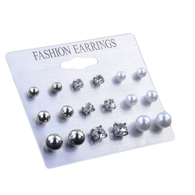 

9pairsset Fashion Imitation Pearl Rhinestone Stud Earrings Sets