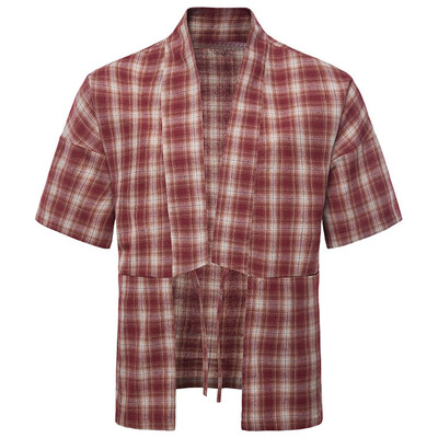 

Tailored Mens new summer fashion loose check cardigan casual short sleeve shirt