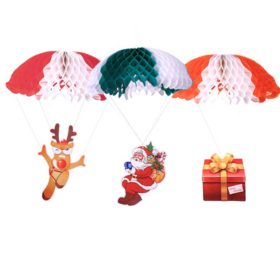 

Tailored 3Pcs Christmas Ornaments 3D Paper Parachute Hanging Xmas Tree Party Decor