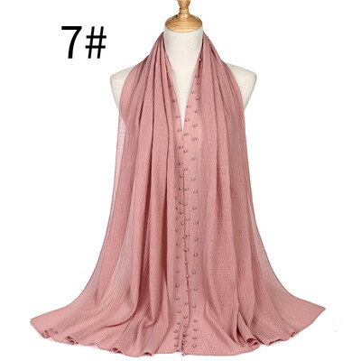 

Monochrome pleated pearl chiffon ethnic womens headscarf new Muslim solid color hijab manufacturer MSL021