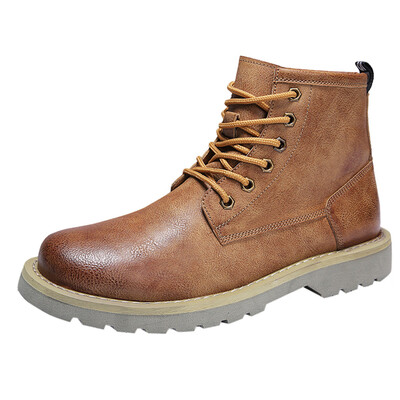 

Men Fashion Lace-up Ankle Boots High Quality Mens Summer And Autumn Boots Outdoor Round Head Anti-Skid High Tube Boots